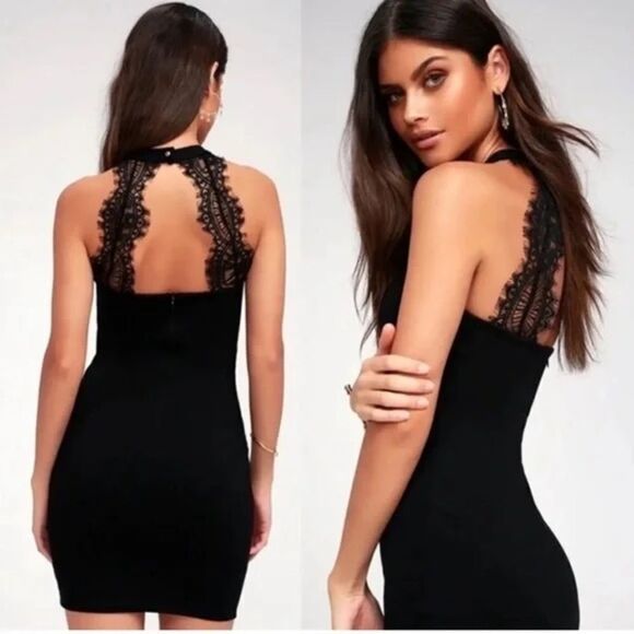 Lulus Endlessly Alluring Black Lace Bodycon Dress small Lbd cocktail mob wife - Picture 10 of 10